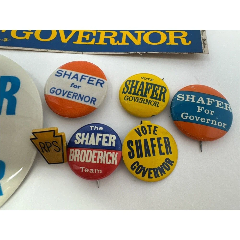 LOT Ray Shafer 1966 Pennsylvania Governor campaign pin button bumper sticker
